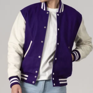 Purple & White All-Wool Customizable Varsity Jacket