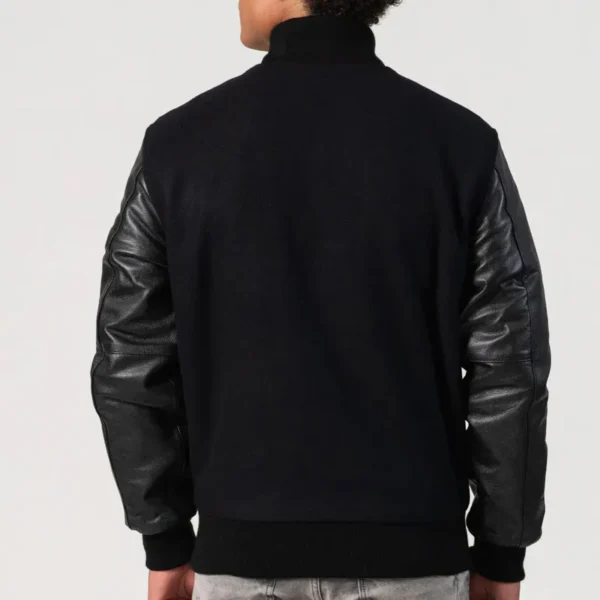 Black Wool Body & Black Leather Sleeves Varsity Jacket