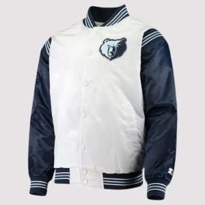 Memphis Grizzlies Renegade White & Navy Satin Varsity Jacket