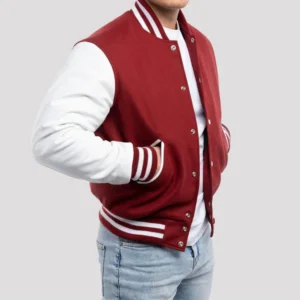 Cardinal Red Wool Body & Bright White Leather Sleeves Varsity Jacket