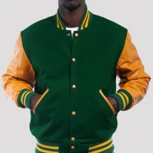 Kelly Green Wool Body & Bright Gold Sleeves Varsity Jacket