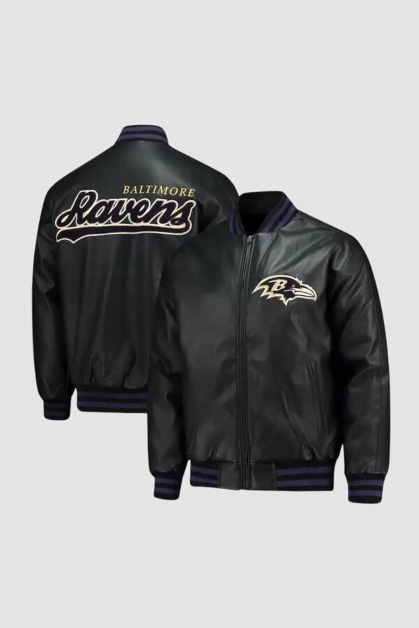 Baltimore Ravens Black Leather Bomber Jacket - Image 2