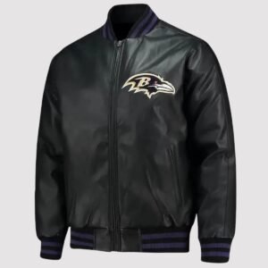 Baltimore Ravens Black Leather Bomber Jacket