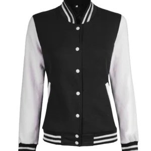 Women Black & White Varsity Jacket | Baseball Style Outerwear