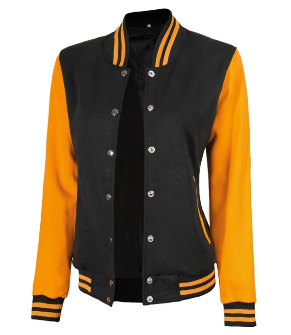 Women's Yellow and Black Varsity Jacket - Baseball Style - Image 2