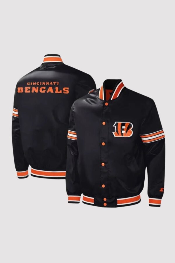 Cincinnati Bengals Midfield Black Satin Varsity Jacket - Image 2