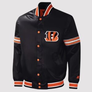 Cincinnati Bengals Midfield Black Satin Varsity Jacket