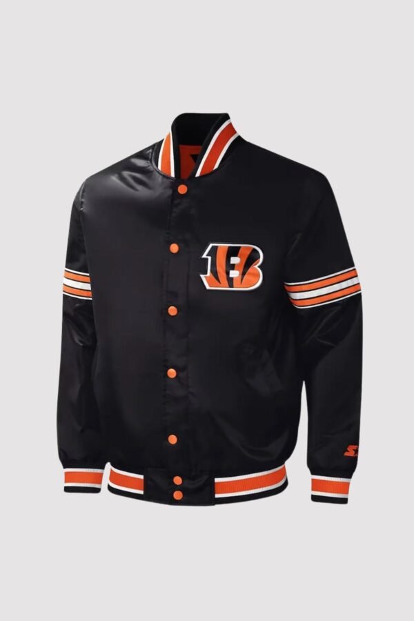 Cincinnati Bengals Midfield Black Satin Varsity Jacket