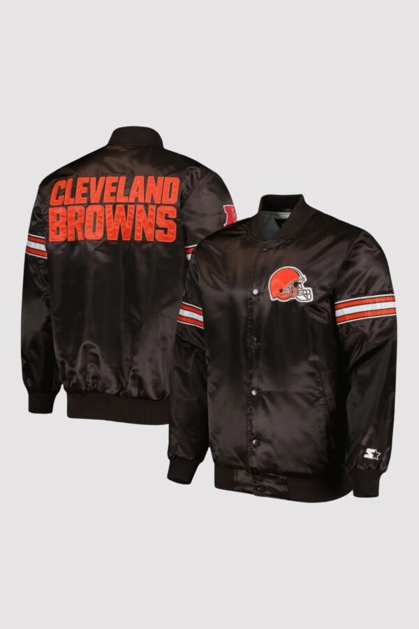 Cleveland Browns Starter Black The Pick and Roll Satin Varsity Jacket - Image 2