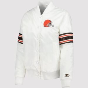 Cleveland Browns Starter White Line Up Satin Varsity Jacket