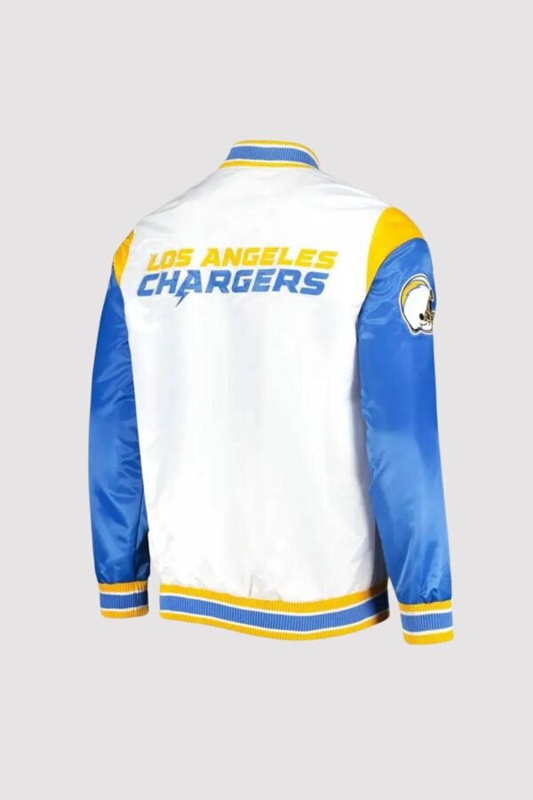 LA Chargers Throwback Pitch Blue And White Satin Varsity Jacket