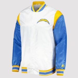 LA Chargers Throwback Pitch Blue And White Satin Varsity Jacket