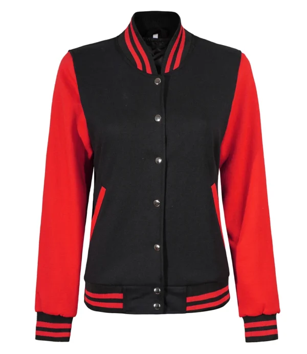 Women's Black and Red Varsity Jacket - Baseball Style - Image 2