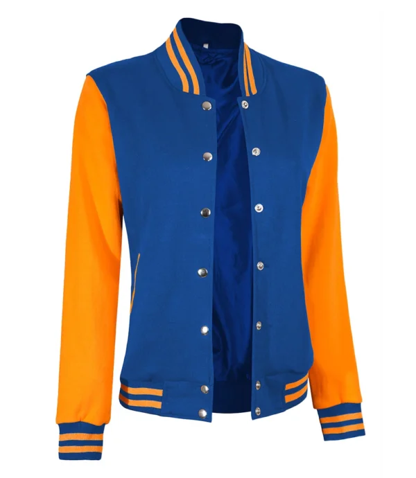 Women's Royal Blue and Yellow Varsity Jacket - Bomber StyleWomen's Royal Blue and Yellow Varsity Jacket - Bomber Style - Image 2