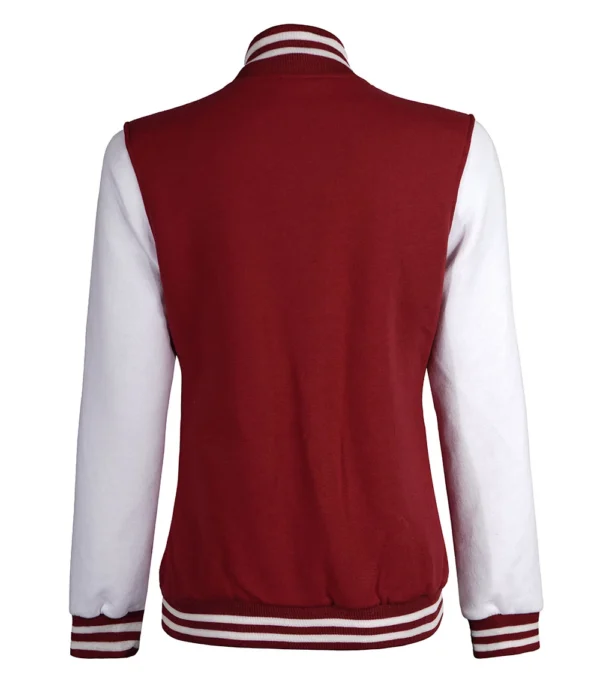 Women's Maroon and White Varsity Jacket - Baseball Style - Image 3