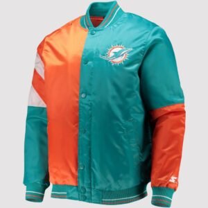 Miami Dolphins Aqua and Orange Satin Varsity Jacket