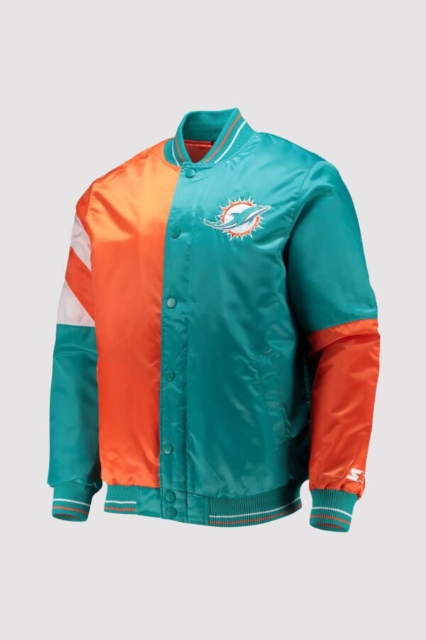 Miami Dolphins Aqua and Orange Satin Varsity Jacket