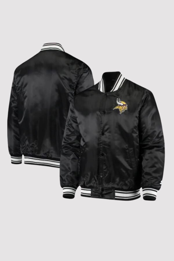 Minnesota Vikings Starter Black Satin Varsity Jacket - Image 2