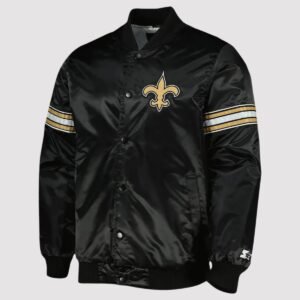 Pick and Roll New Orleans Saints Black Satin Varsity Jacket