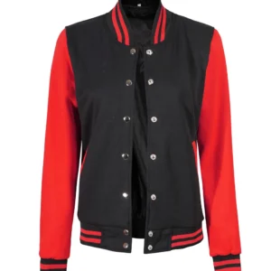 Women's Black and Red Varsity Jacket - Baseball Style