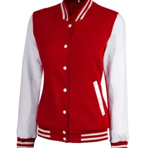 Women's Red and White Varsity Jacket - High School Letterman