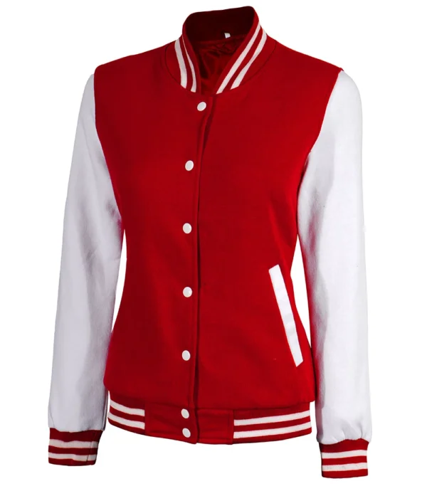 Women's Red and White Varsity Jacket - High School Letterman