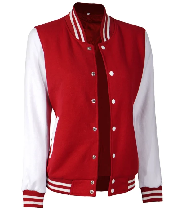 Women's Red and White Varsity Jacket - High School Letterman