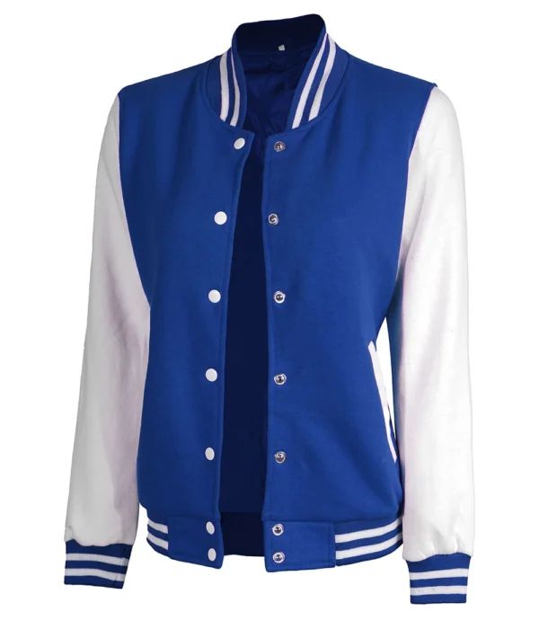 Women Royal Blue and White Varsity Jacket - Letterman Style - Image 2