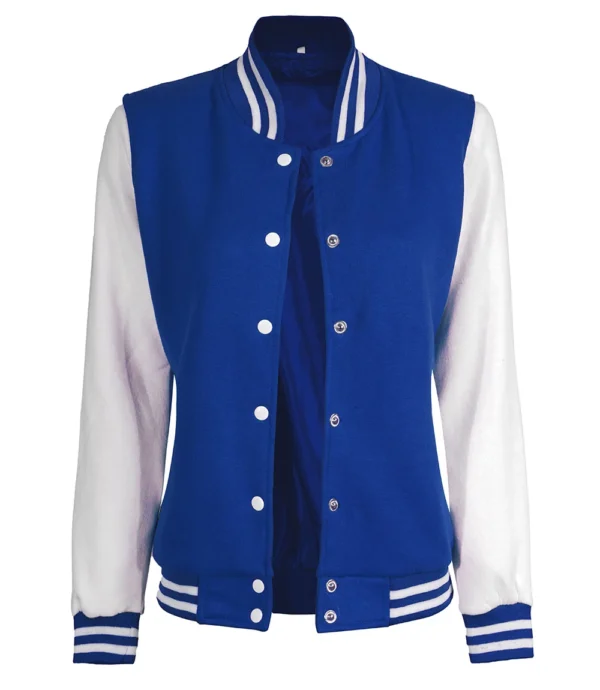 Women Royal Blue and White Varsity Jacket - Letterman Style