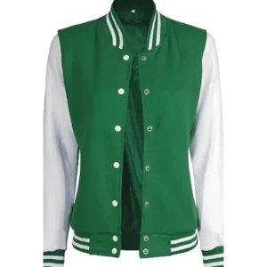 Women's Green and White Varsity Jacket - College Letterman