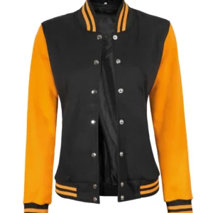 Women's Yellow and Black Varsity Jacket - Baseball Style